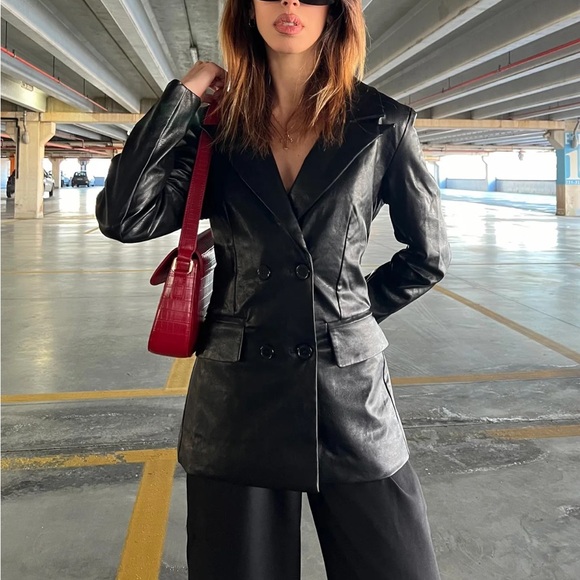Princess Polly Ellen Faux Leather Blazer Jacket - Picture 1 of 5
